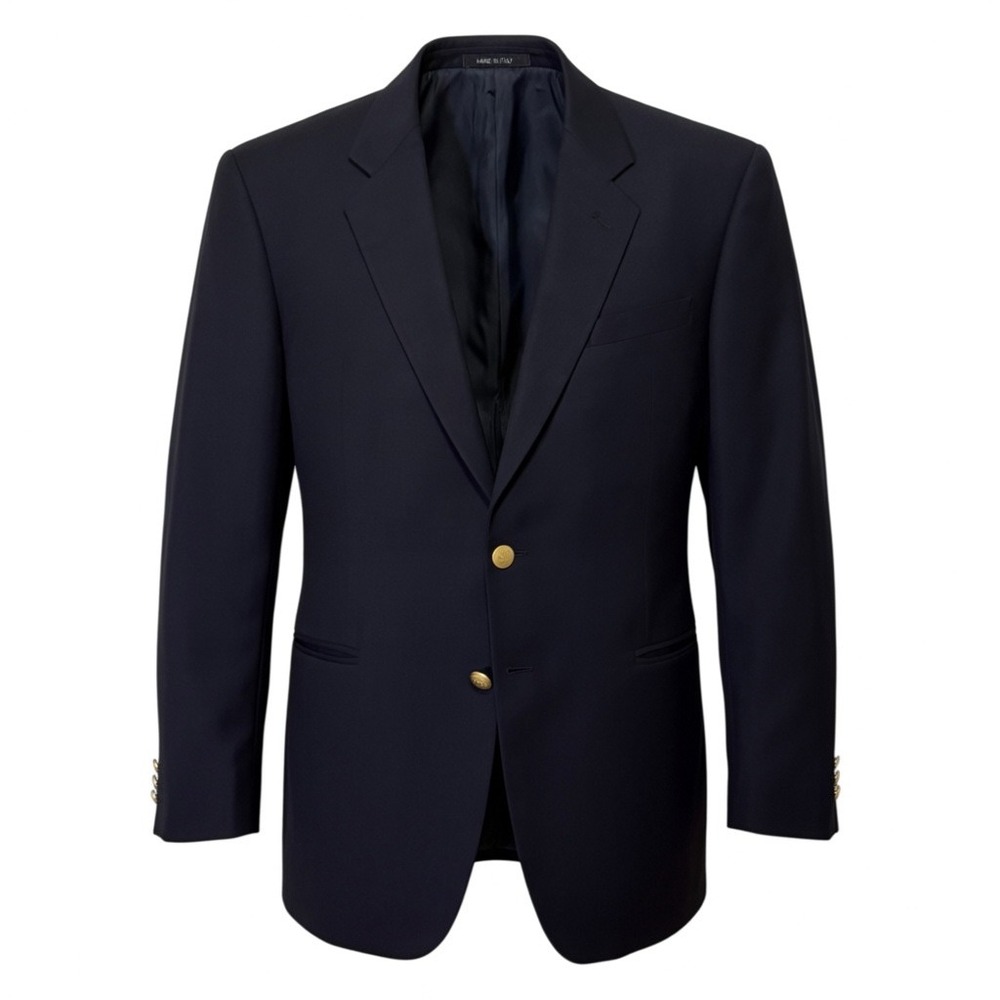 Vintage Italian Luxury Armani Collezioni Navy 100% Wool Blazer 44R Gold Buttons